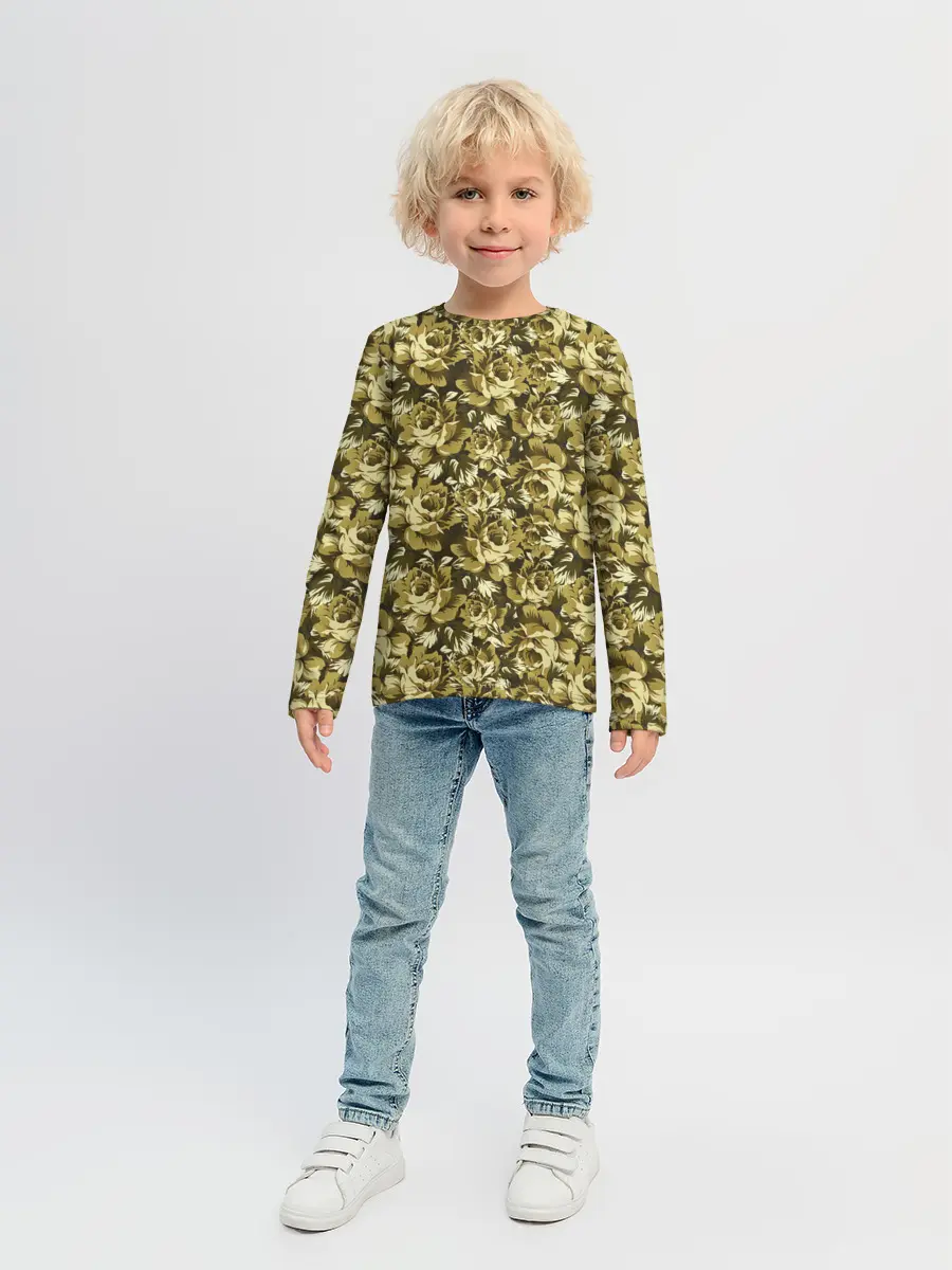 Детский лонгслив / Золотой камуфляж из роз