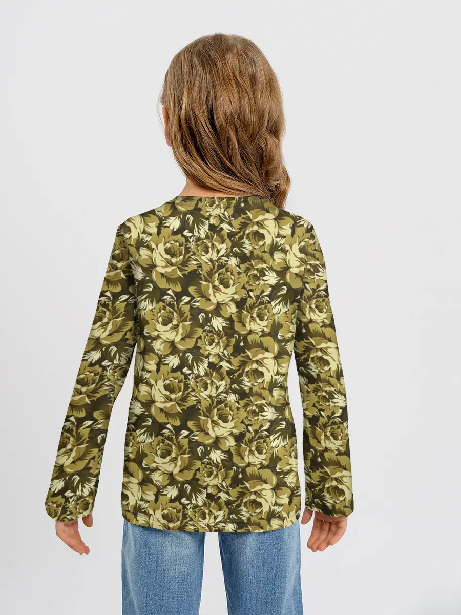 Детский лонгслив / Золотой камуфляж из роз