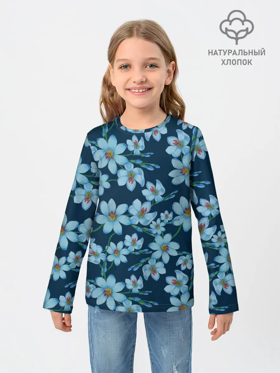 Детский лонгслив / Иксии не темно синем фоне