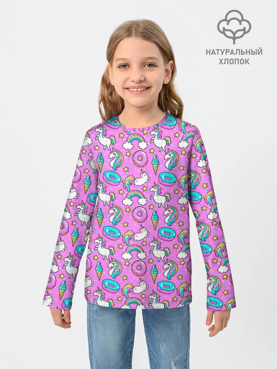 Детский лонгслив / Единороги и пончики