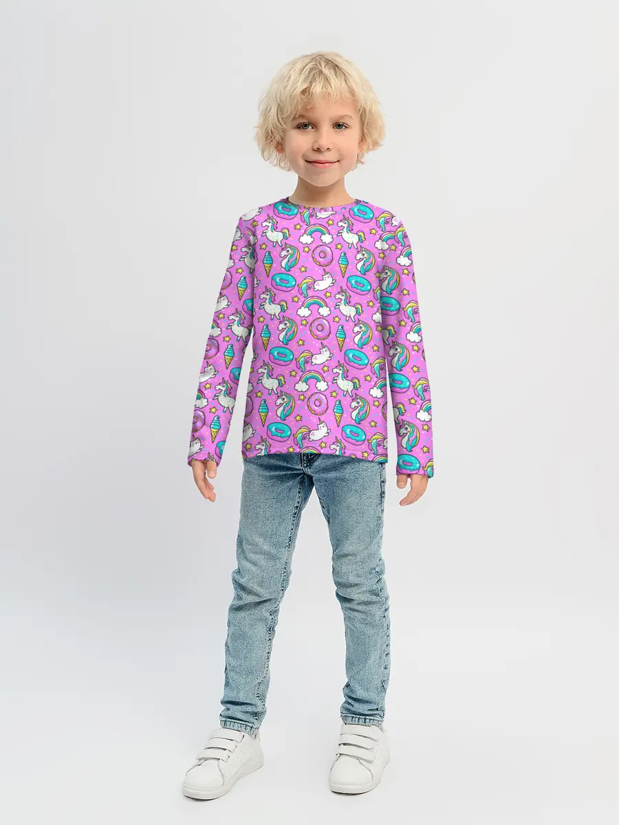 Детский лонгслив / Единороги и пончики