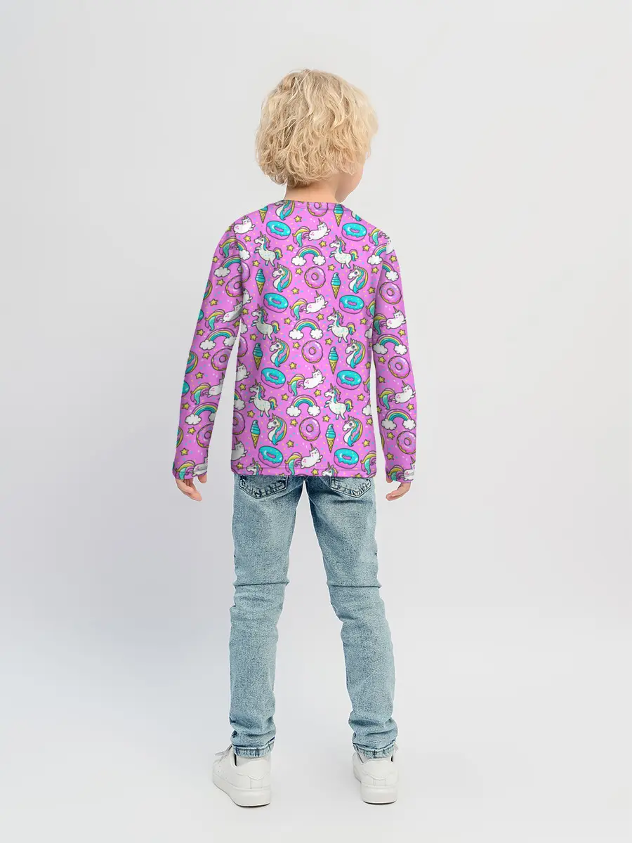 Детский лонгслив / Единороги и пончики