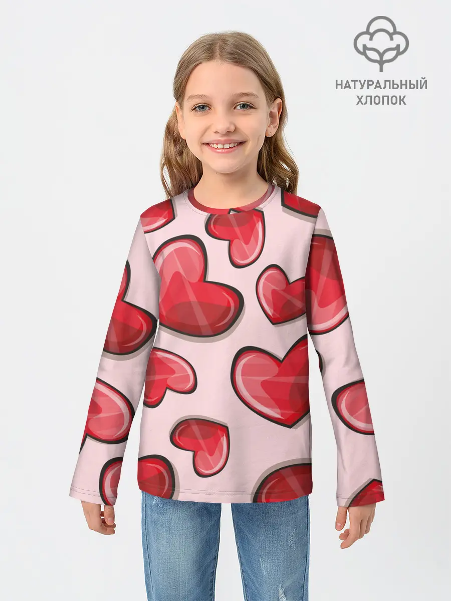 Детский лонгслив / Узор Сердечки для влюбленных