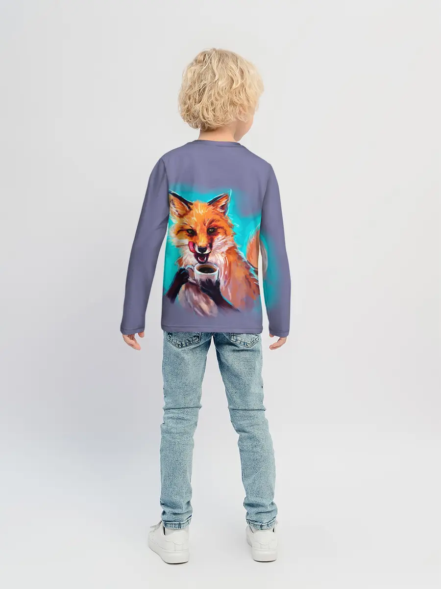 Детский лонгслив / Лиса с кофе