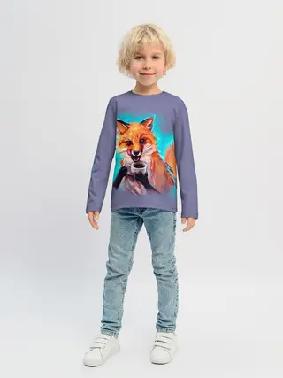 Детский лонгслив / Лиса с кофе