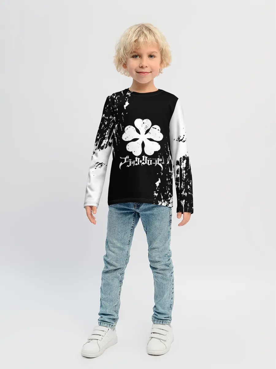 Детский лонгслив / Черный Клевер затертый фон