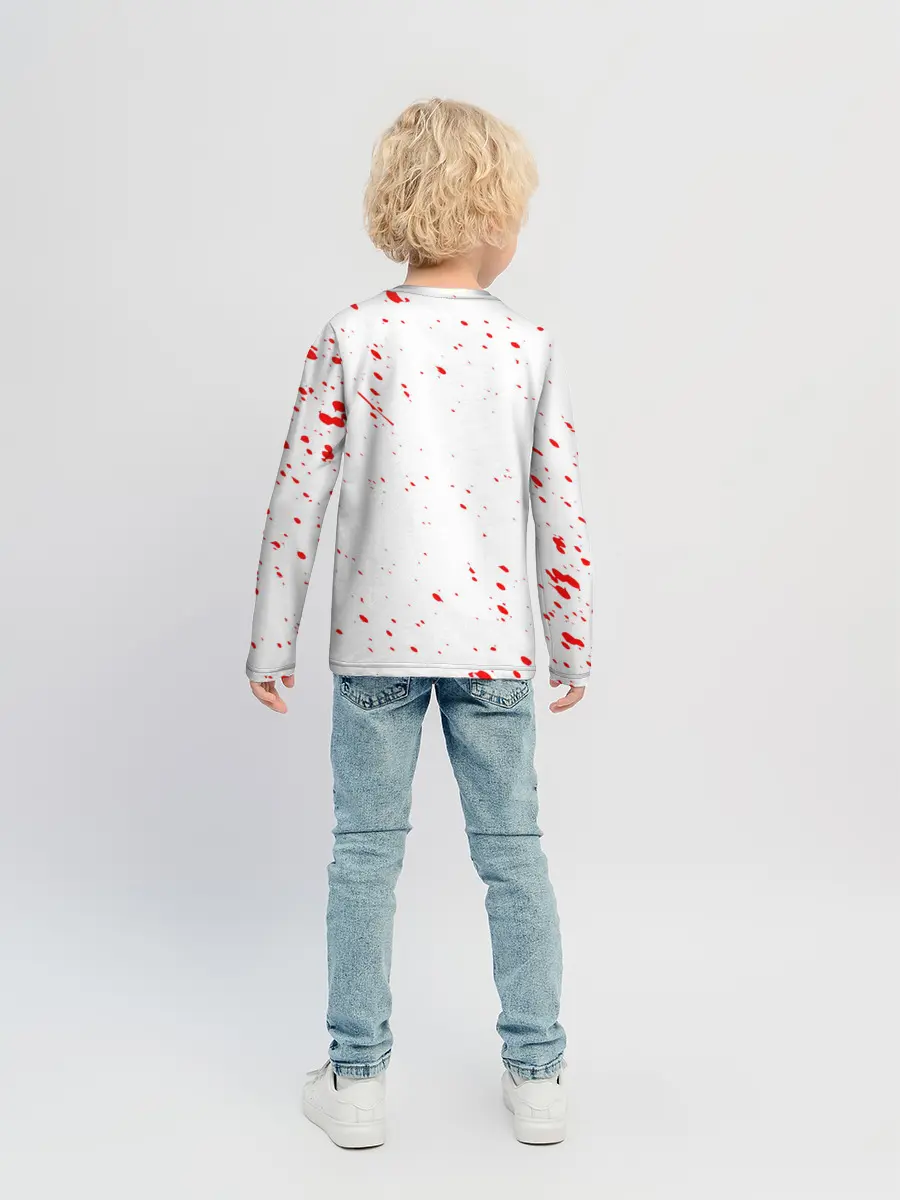 Детский лонгслив / Логотип черный клевер с голубыми брызгами
