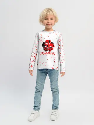 Детский лонгслив / Логотип черный клевер с голубыми брызгами
