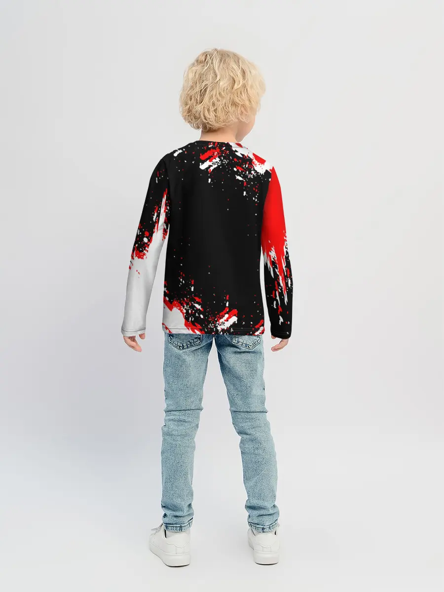 Детский лонгслив / Черный Клевер с ярким красным куском