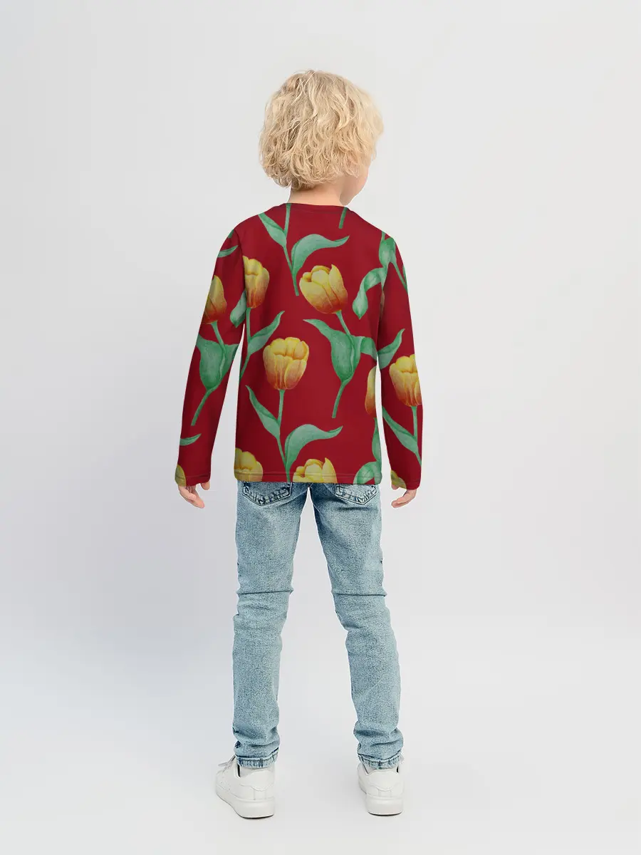Детский лонгслив / Тюльпаны на красном фоне