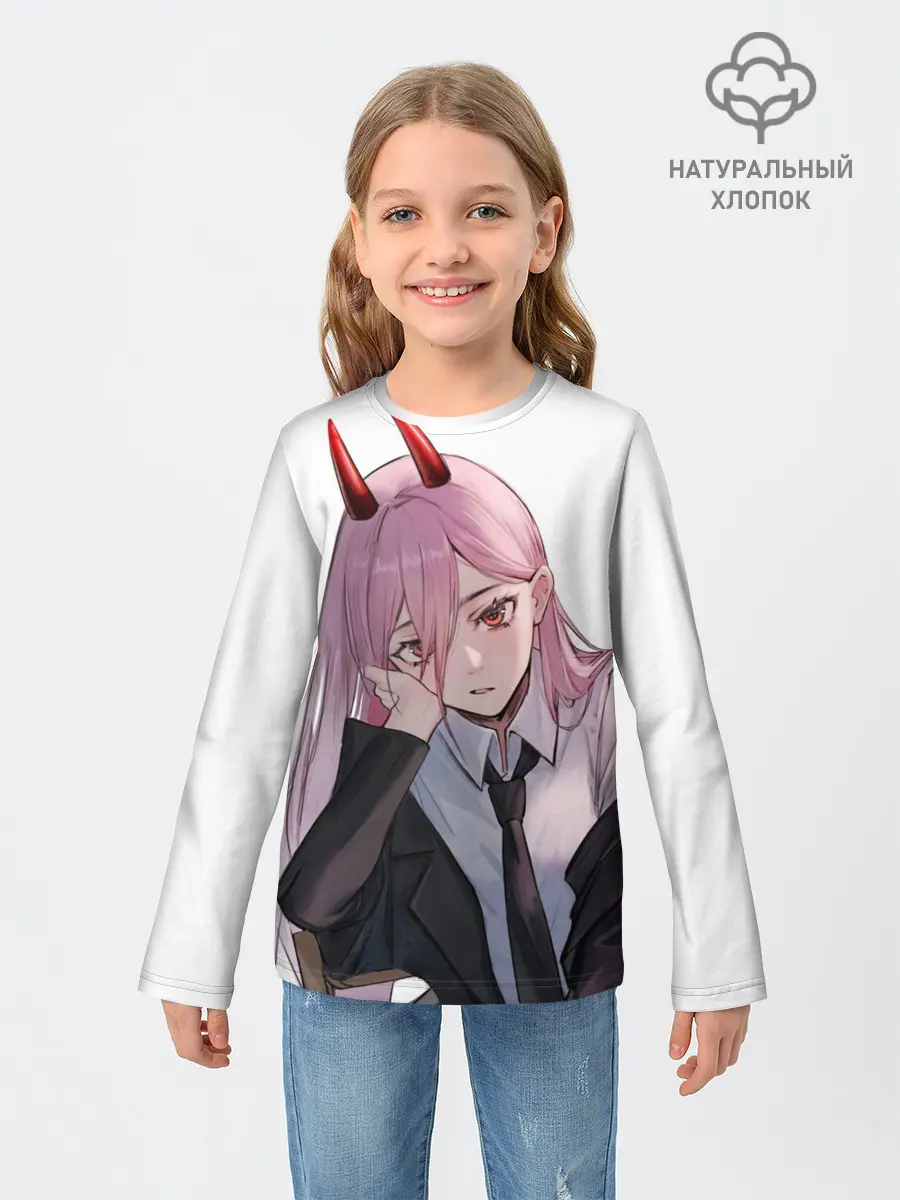 Детский лонгслив / Пауэр скучает на белом фоне