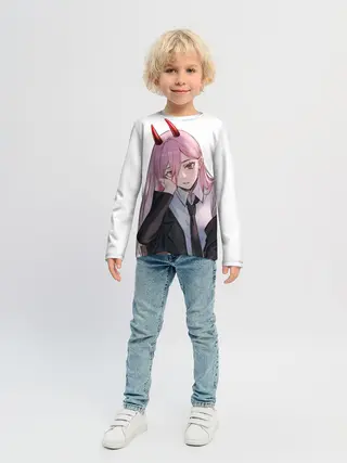Детский лонгслив / Пауэр скучает на белом фоне