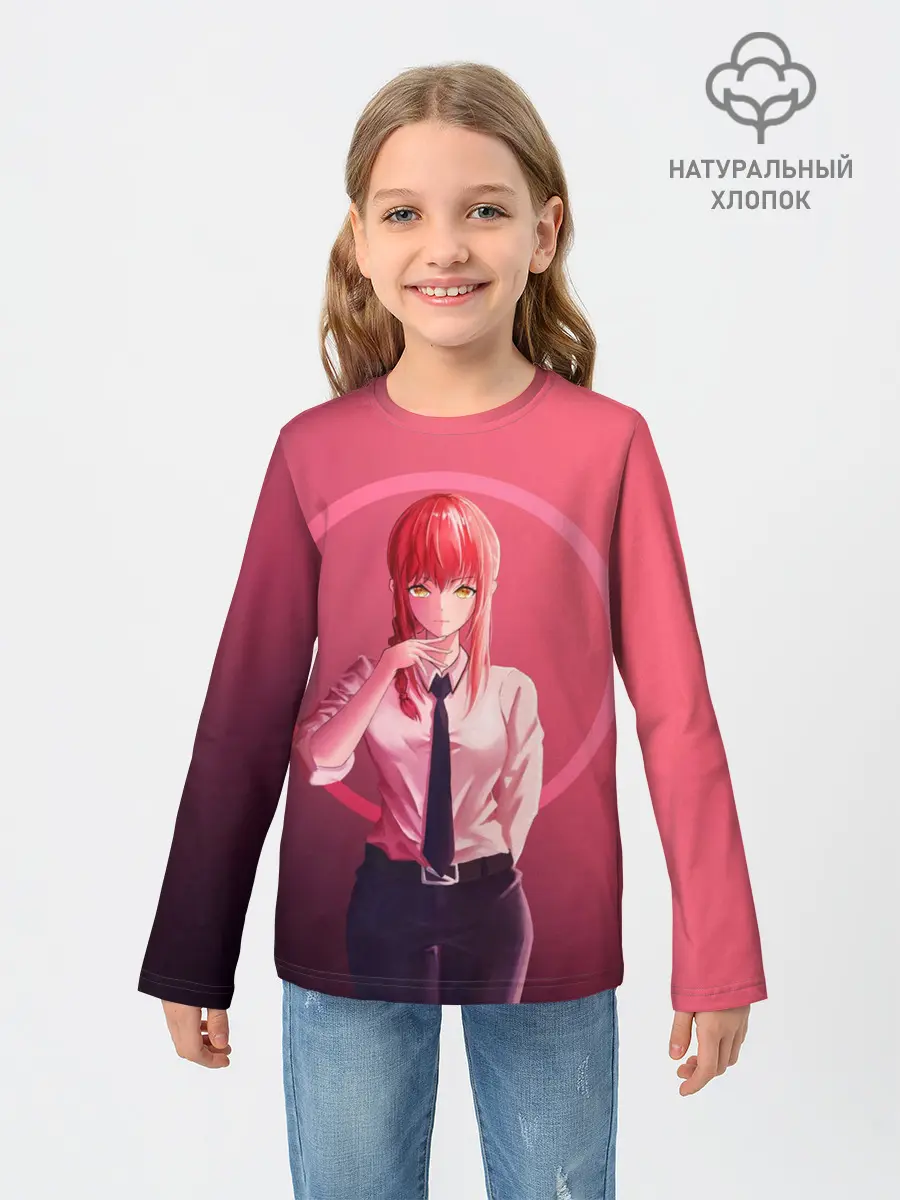 Детский лонгслив / Макима на красном фоне