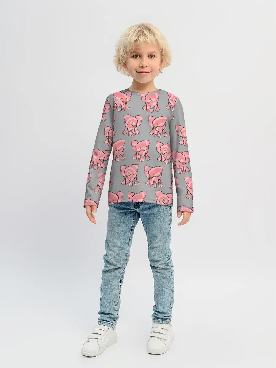 Детский лонгслив / РОЗОВЫЕ СЛОНИКИ ПАТТЕРН