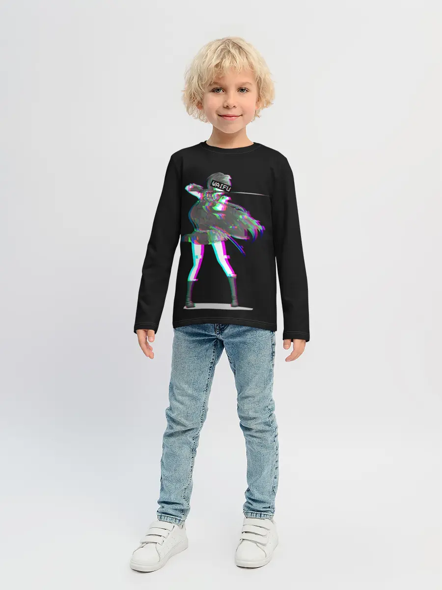 Детский лонгслив / Акаме Глитч на черном