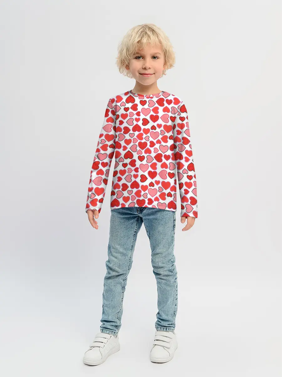 Детский лонгслив / Сердечки паттерн