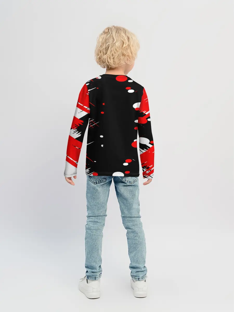 Детский лонгслив / Хвост Феи красно-черная геометрия