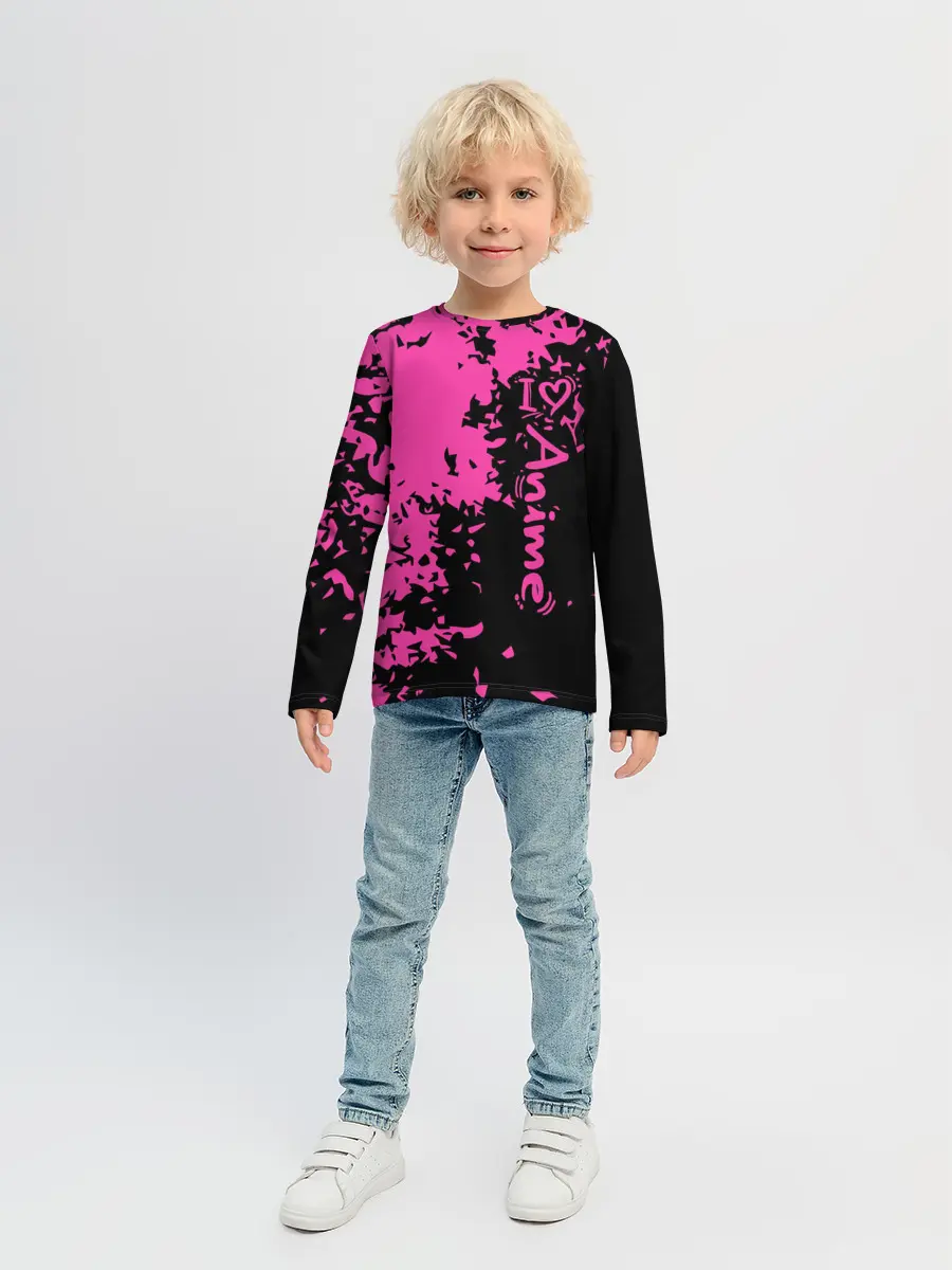 Детский лонгслив / Love anime розовые кляксы на черном