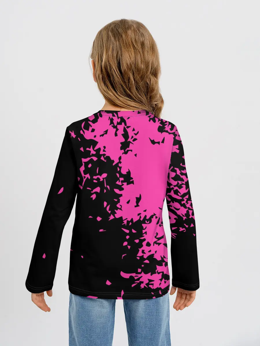 Детский лонгслив / Love anime розовые кляксы на черном