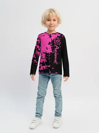 Детский лонгслив / Love anime розовые кляксы на черном