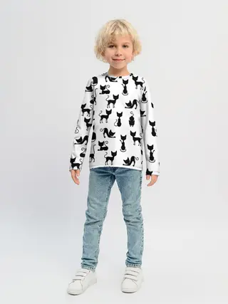 Детский лонгслив / КОШКИ БЕЛОЕ НА ЧЕРНОМ