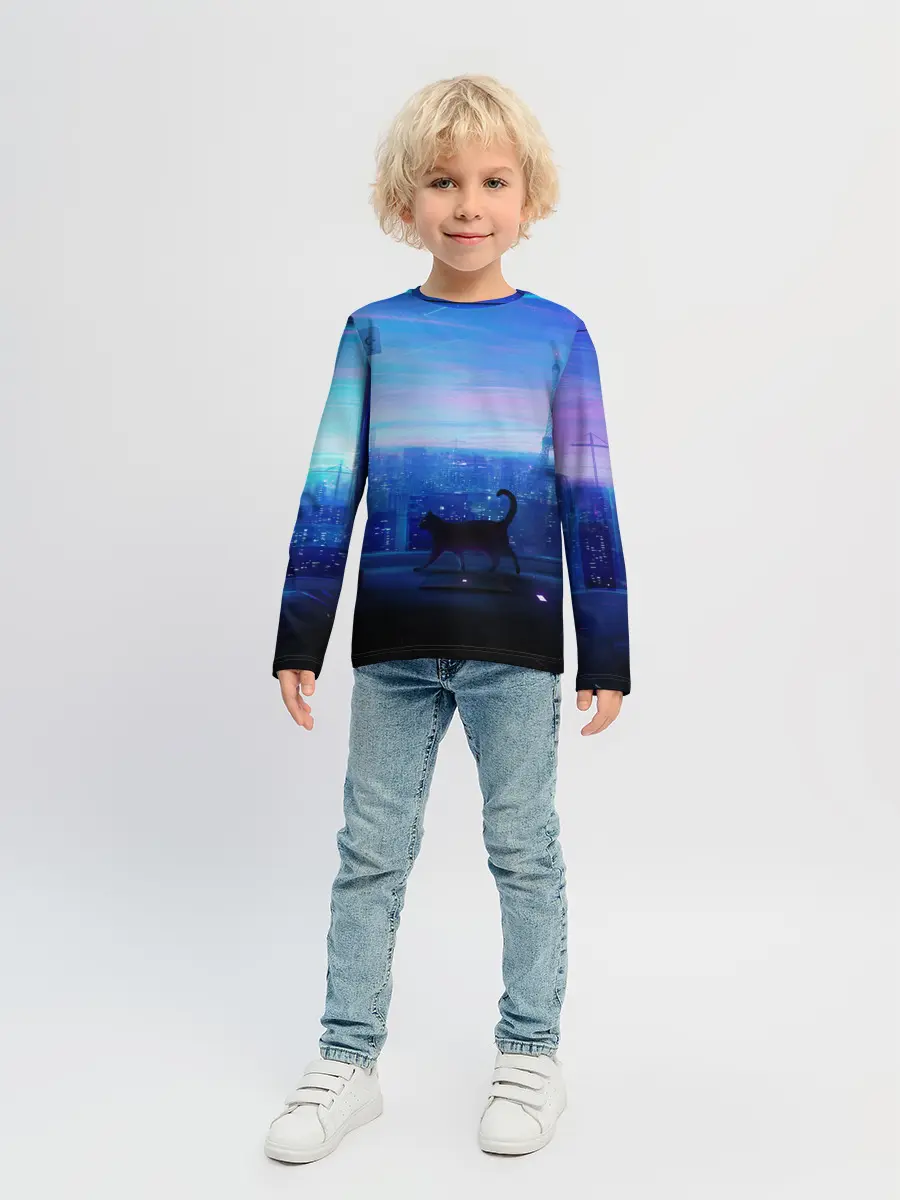 Детский лонгслив / Кошка арт окно