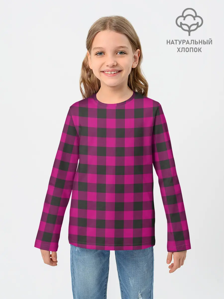 Детский лонгслив / Розовая клетка