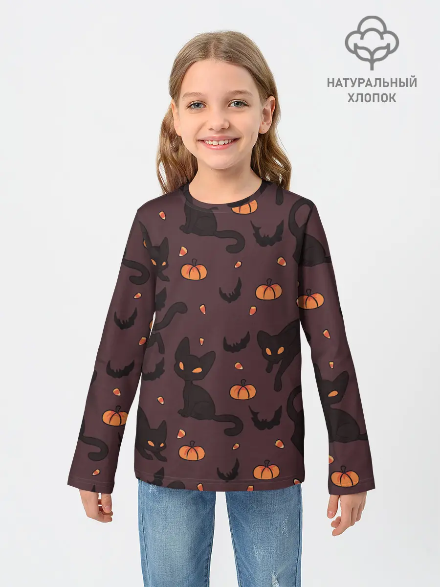 Детский лонгслив / Хэллоуиновский кот