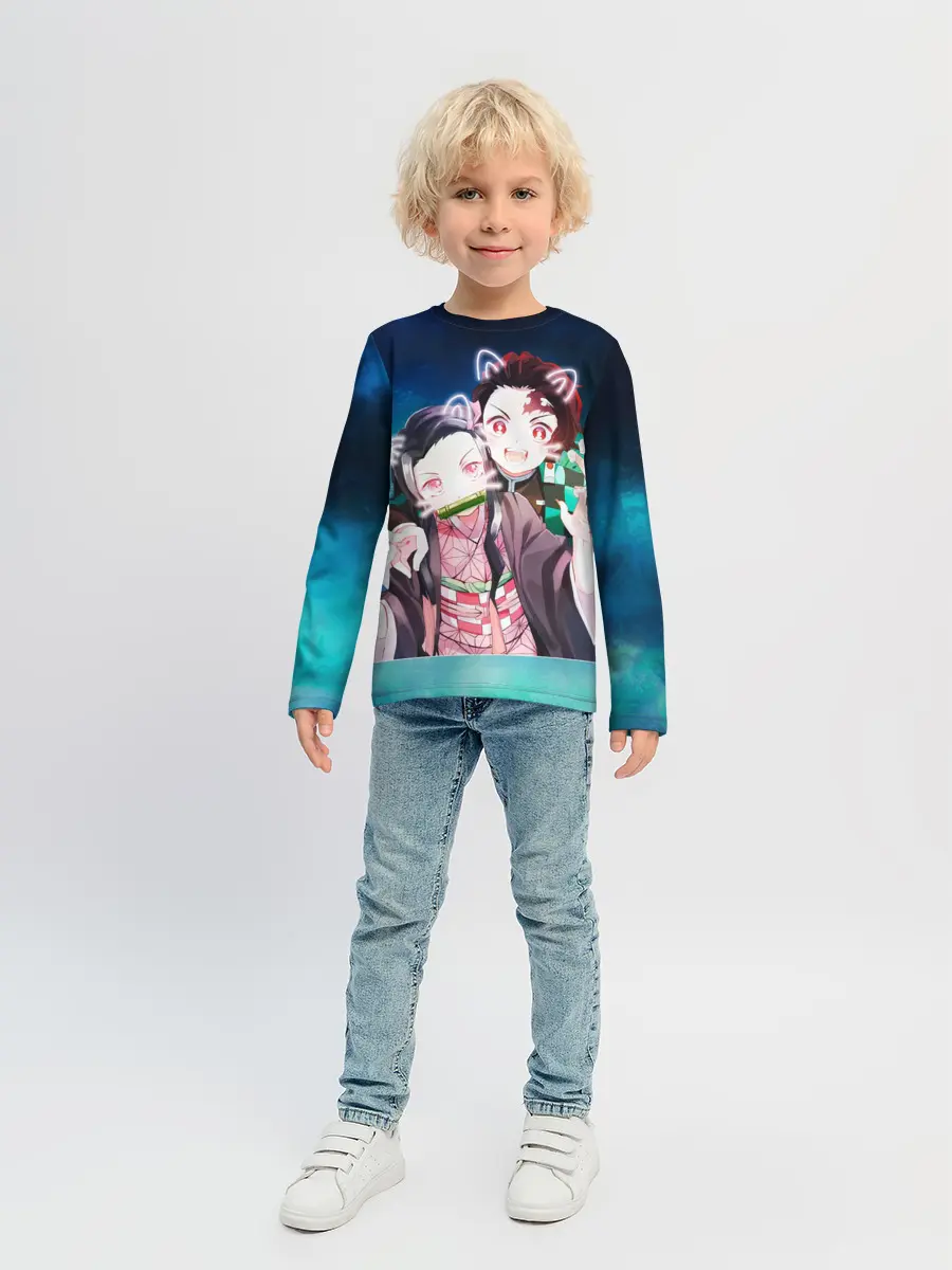 Детский лонгслив / Убийца демонов милые брат и сестра