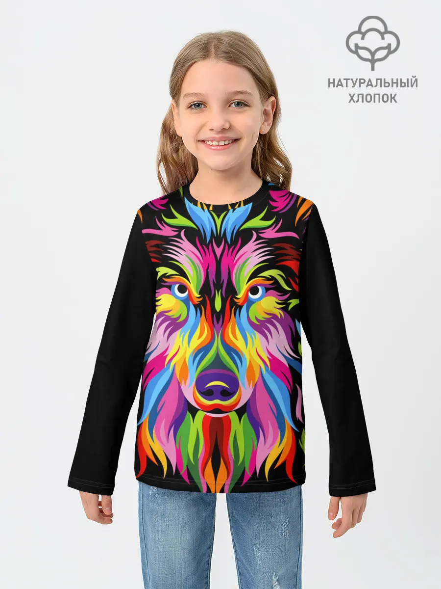 Детский лонгслив / Neon wolf