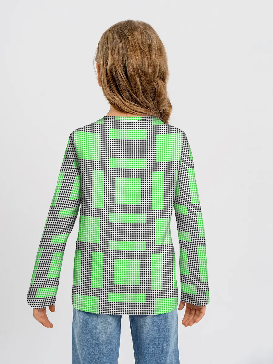 Детский лонгслив / Пиксели зеленые