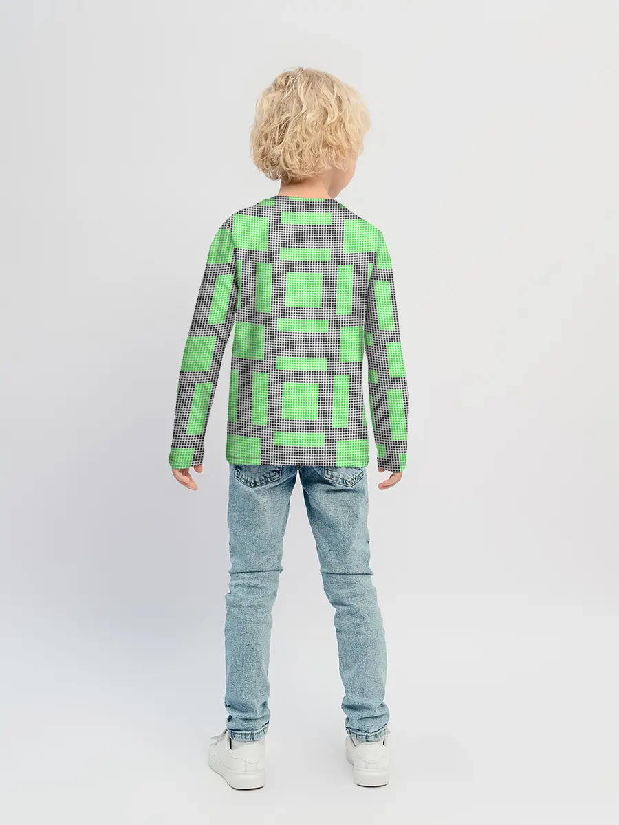 Детский лонгслив / Пиксели зеленые