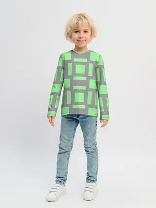 Детский лонгслив / Пиксели зеленые