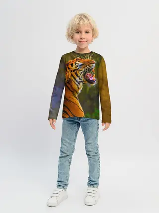 Детский лонгслив / Тигр 3D