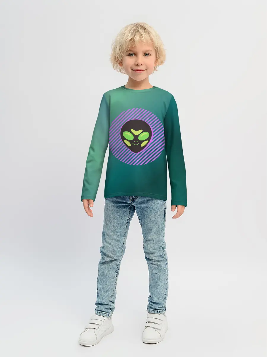 Детский лонгслив / Инопланетяша на зеленом фоне