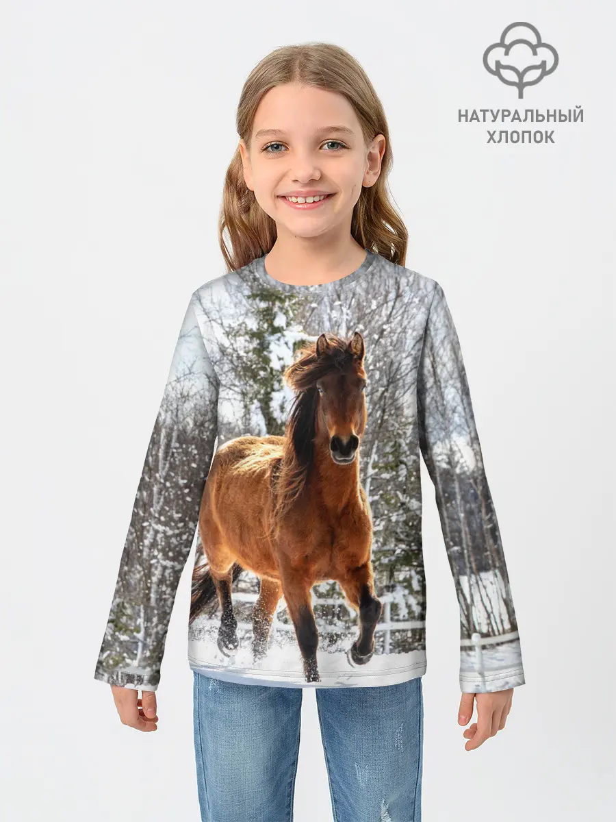 Детский лонгслив / Конь и снег