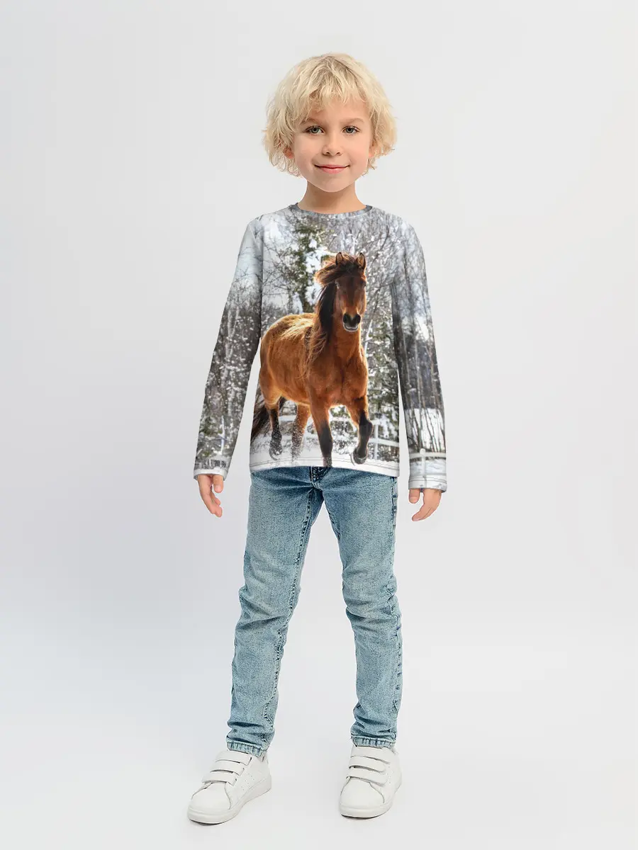 Детский лонгслив / Конь и снег