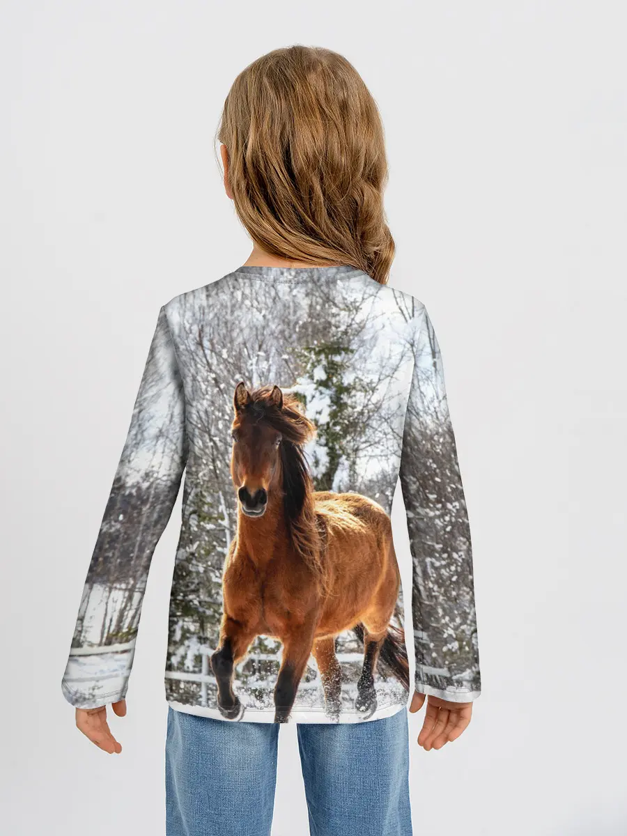 Детский лонгслив / Конь и снег