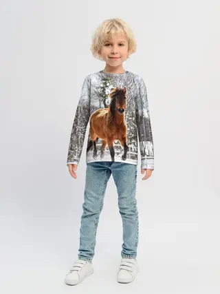 Детский лонгслив / Конь и снег