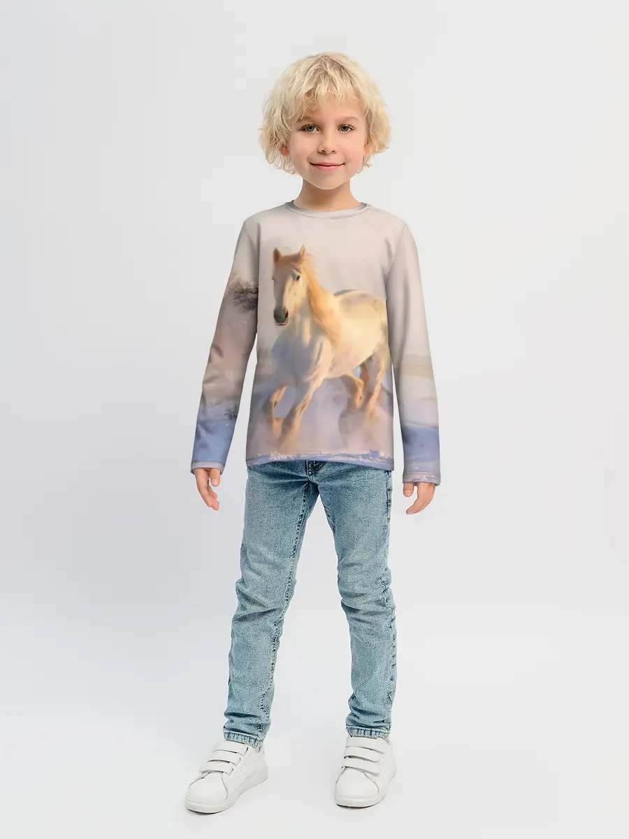 Детский лонгслив / Белая лошадь