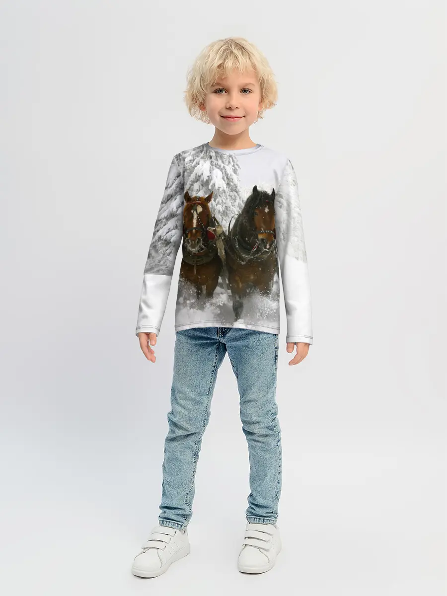 Детский лонгслив / Лошади и снег