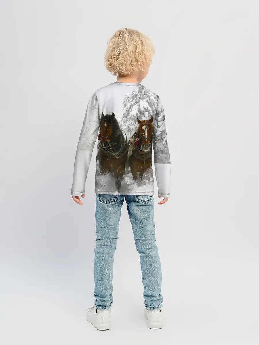 Детский лонгслив / Лошади и снег