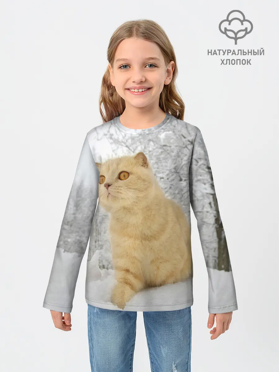 Детский лонгслив / Кот и снег