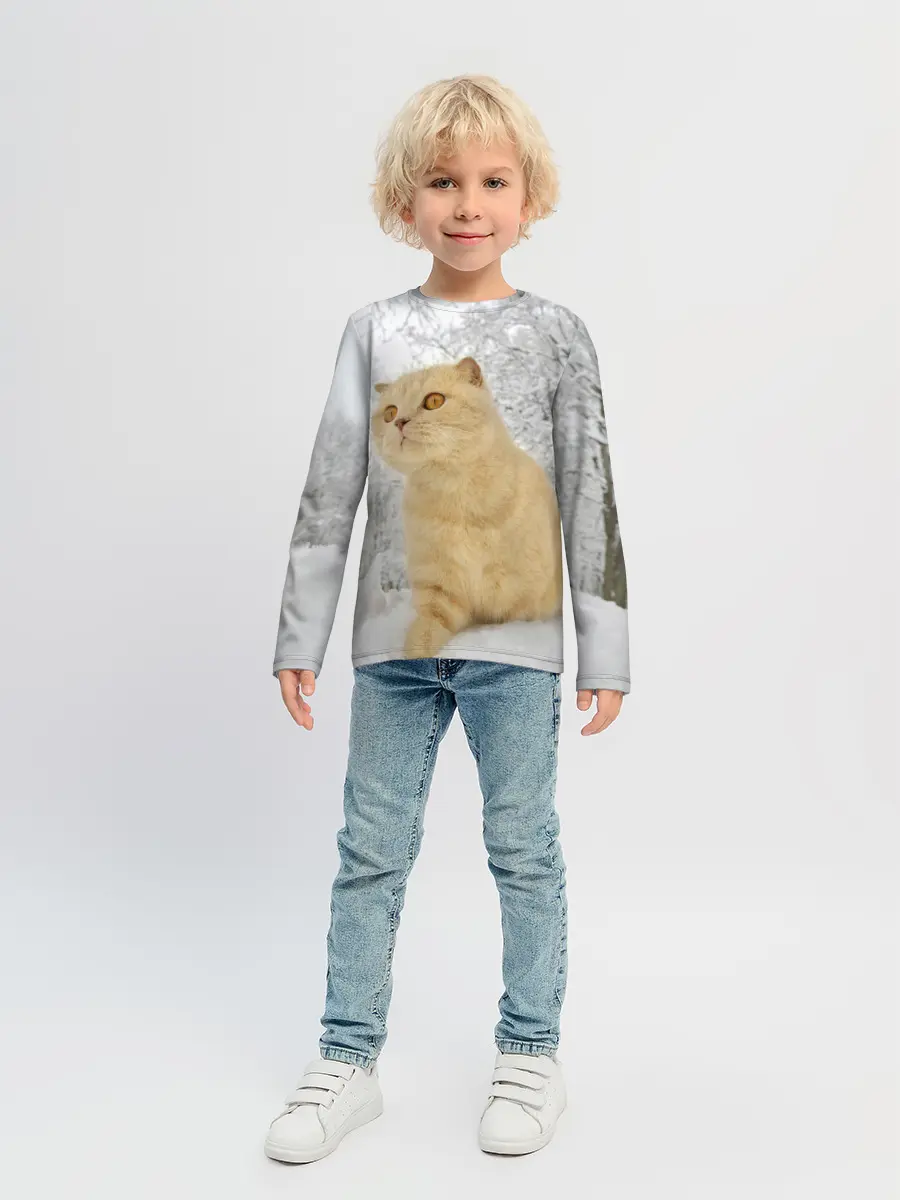 Детский лонгслив / Кот и снег