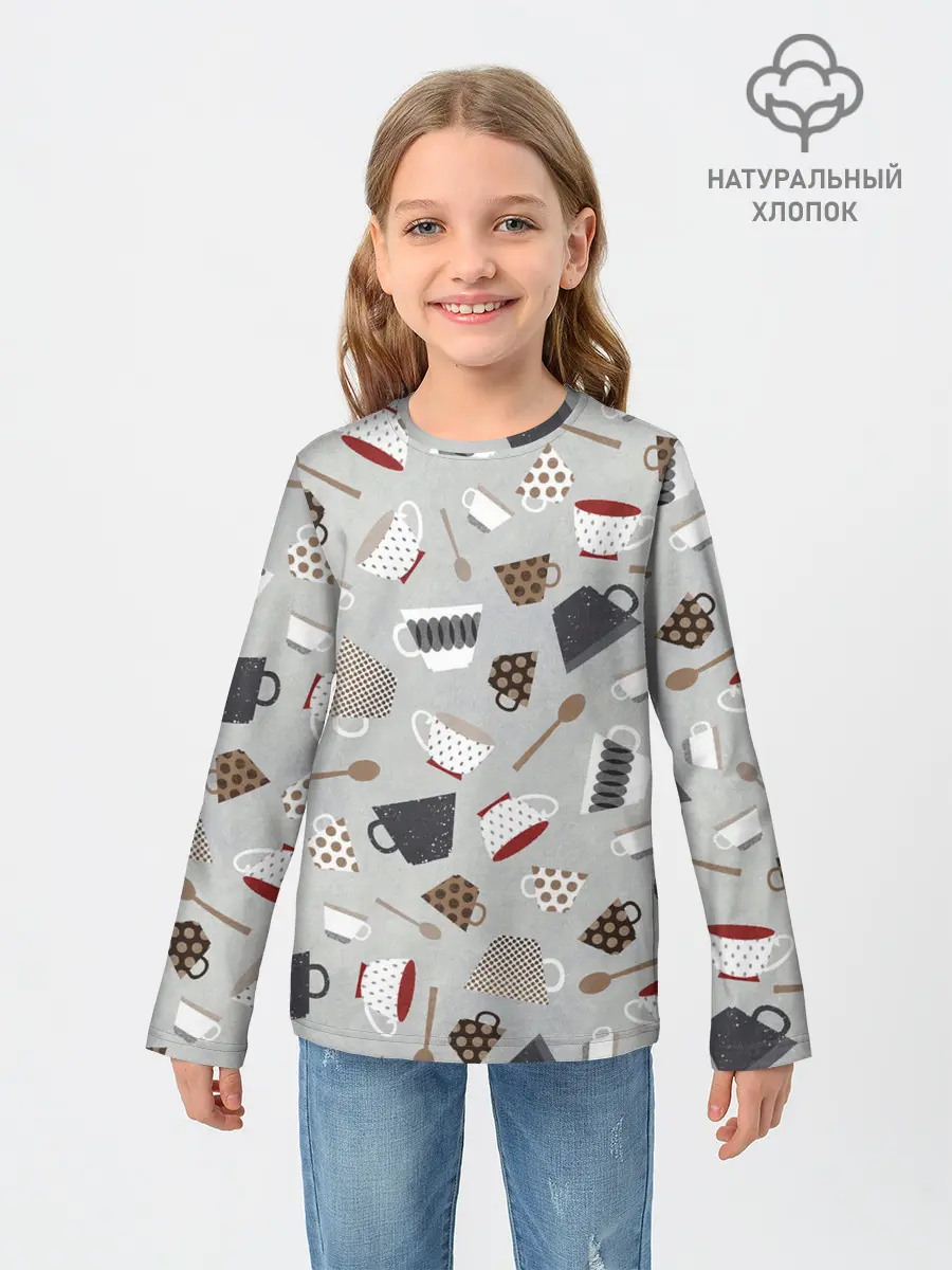 Детский лонгслив / Утро начинается с кружки