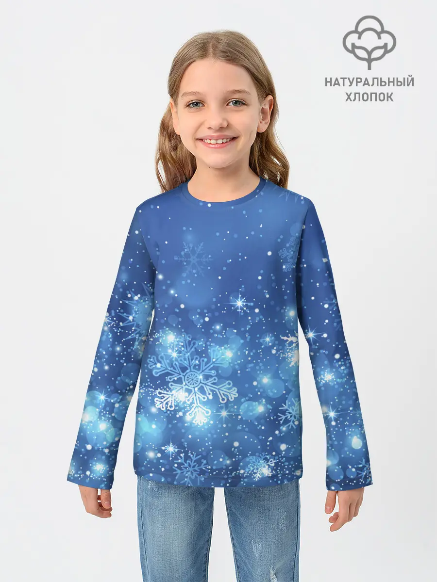 Детский лонгслив / Снежинки.