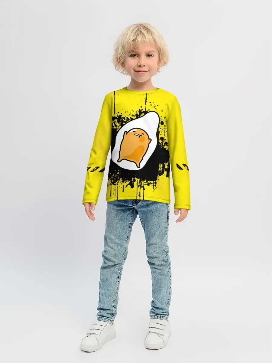 Детский лонгслив / веселое яйцо на черном фоне
