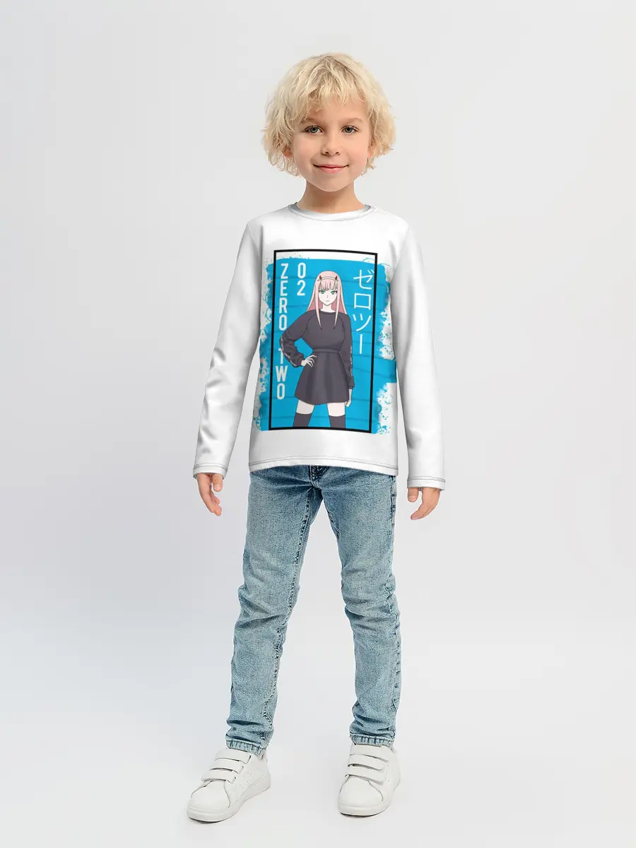 Детский лонгслив / Zero Two blue back