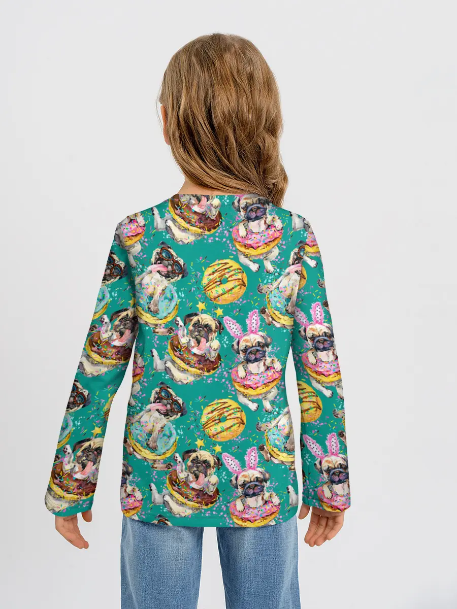 Детский лонгслив / Мопсы в пончиках
