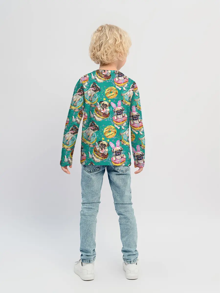 Детский лонгслив / Мопсы в пончиках